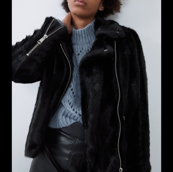 zara biker jacket faux fur